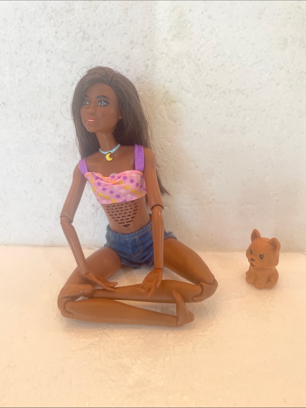 Breath with me Barbie African-American doll Mattel yoga meditation self-care dog
